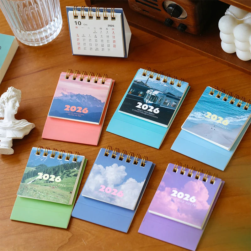 2026 Landscape Mini Desk Calendar Creative Coil Planner Desktop Qme