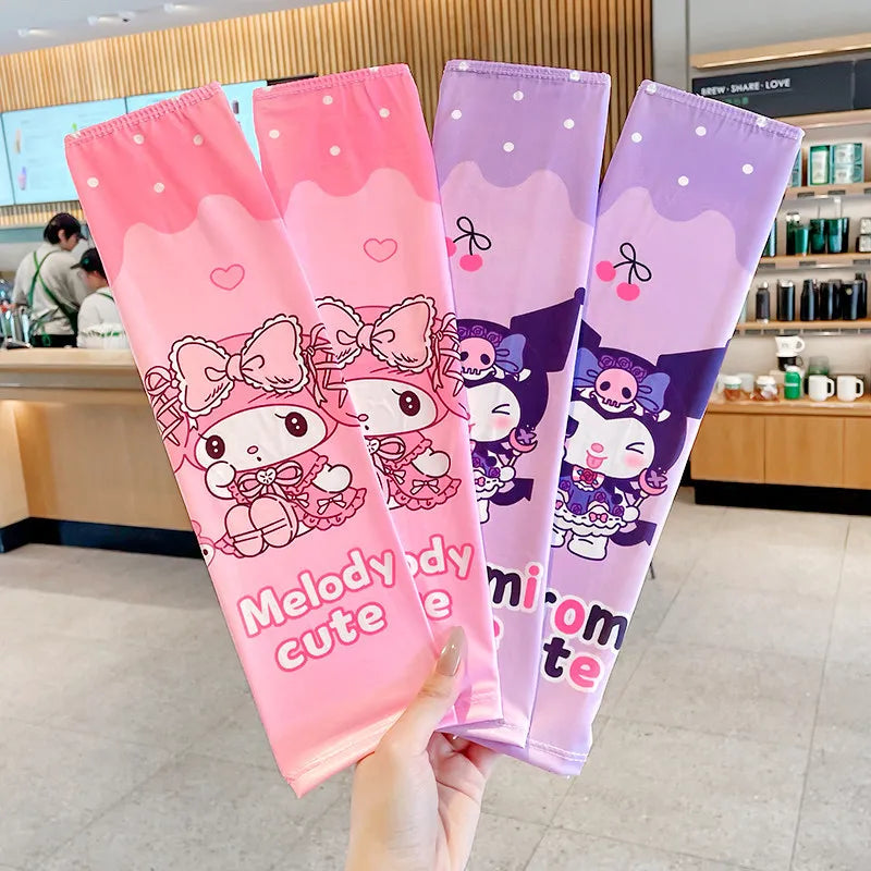 Hello Kitty Kuromi Sun Protection Arm Sleeves—Breathable Cooling Arm Sleeves for Students—UV-Protective Cooling Silk Arm Sleeves Qme 18