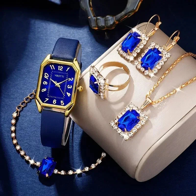 Luxury Fashion Square Women's Watches Brand Ladies Quartz Wristwatch Classic Simple Femme Blue Leather Band Relogio Feminino Qme