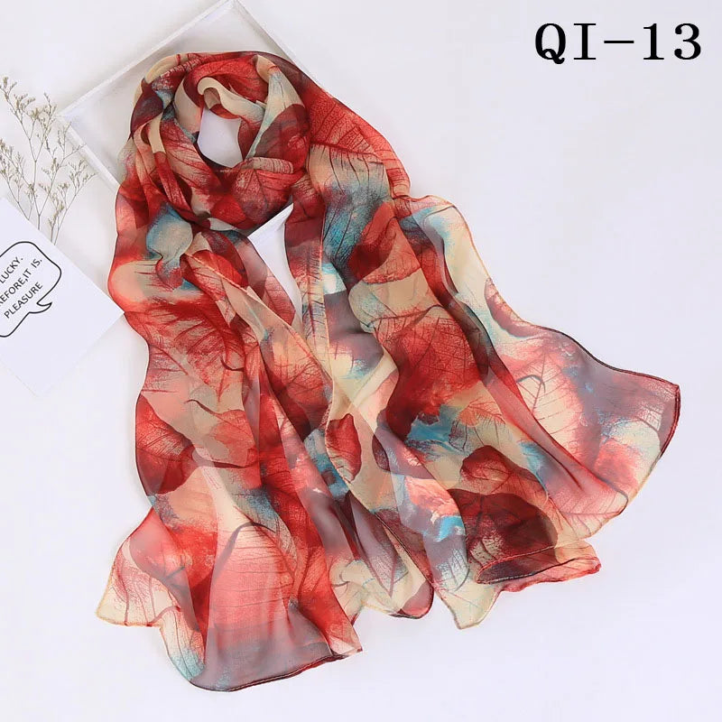 Painting Lotus Beach Sun Protection Chiffon Georgette Scarf Women Foulard Scarf Shawls Female Long Wraps Beach Sunscreen Hijab Qme