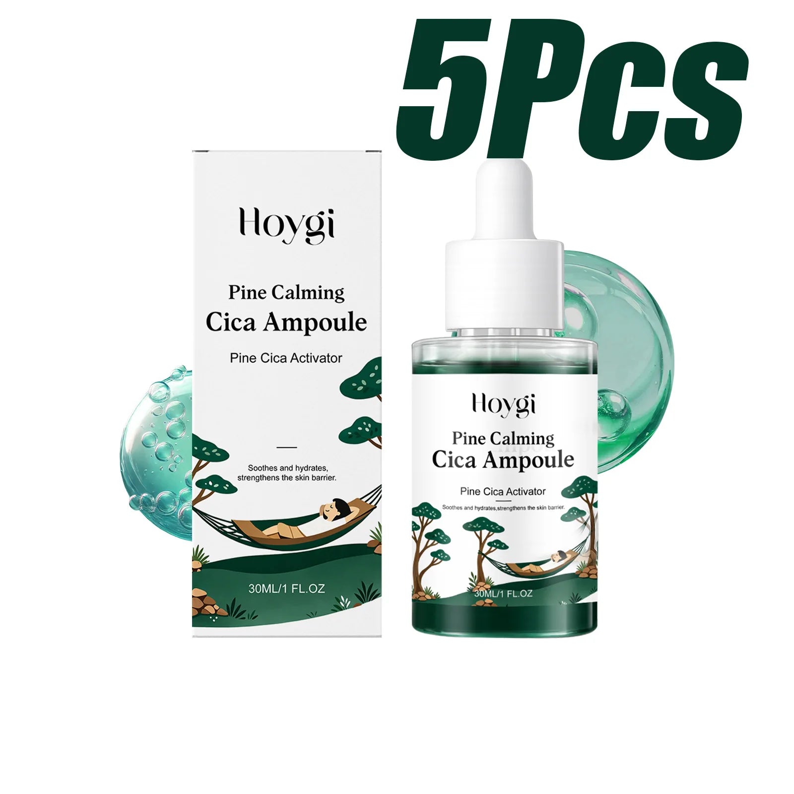 Pine Calming Cica Ampoule Hydrating Soothing Serum Hyaluronic Acid Skin Barrier Strengthening Calming Moisturizing DailySkincare Qme 5 x 30ml Boxed