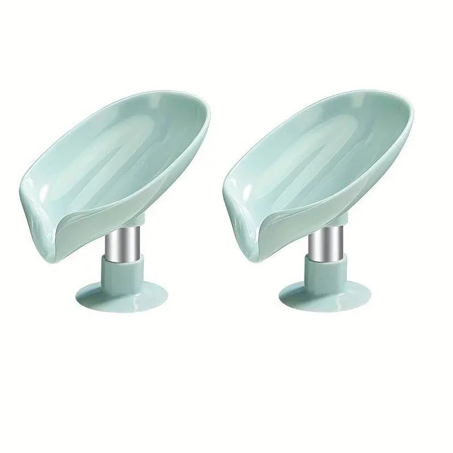Leaf Design Drain Soap Box With Suction Cup Decorative Plastic Self Draining Bathroom Soap Tray Bathroom Organizers Storage Qme 2pcs Green