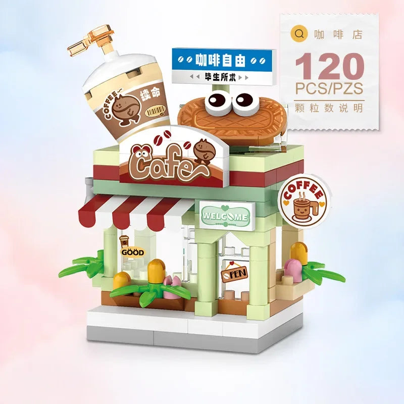 Restaurant Dessert Coffee Pet Fruit Store Street View Food House Building Blocks Kit Girls Bricks Model Kids Toy Boy Child Gifts Qme Opp bag