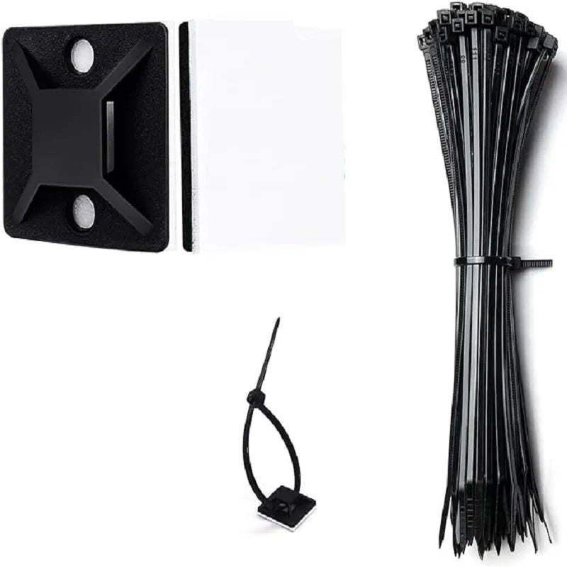 100Set Zip Tie Mounts Self-Adhesive Backing Cable Organizer Management Clips Wall Anchors for Secure Wire Holding Light Fixation Qme 100set black