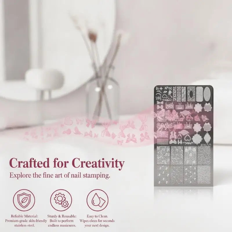 Nail Stamping Plate Stainless Steel Bow Floral Patterns DIY Manicure Qme