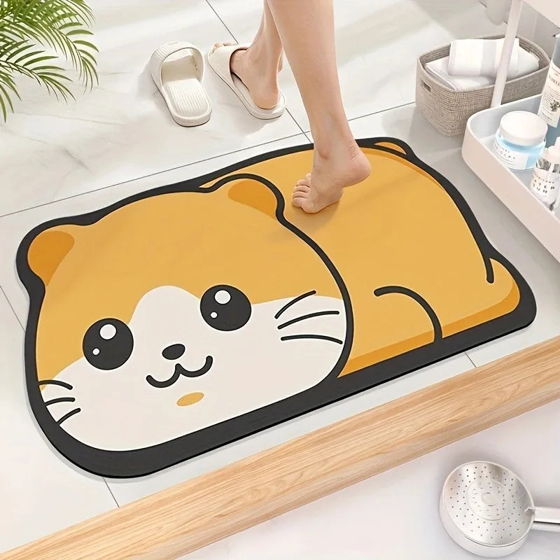 Home Clean Diatom Super Absorbent Bathroom Mat Cartoon Non-Slip Mud Toilet Pad Quick-Drying Bath Mat Floor Mat Qme Cat 400MMx600MM