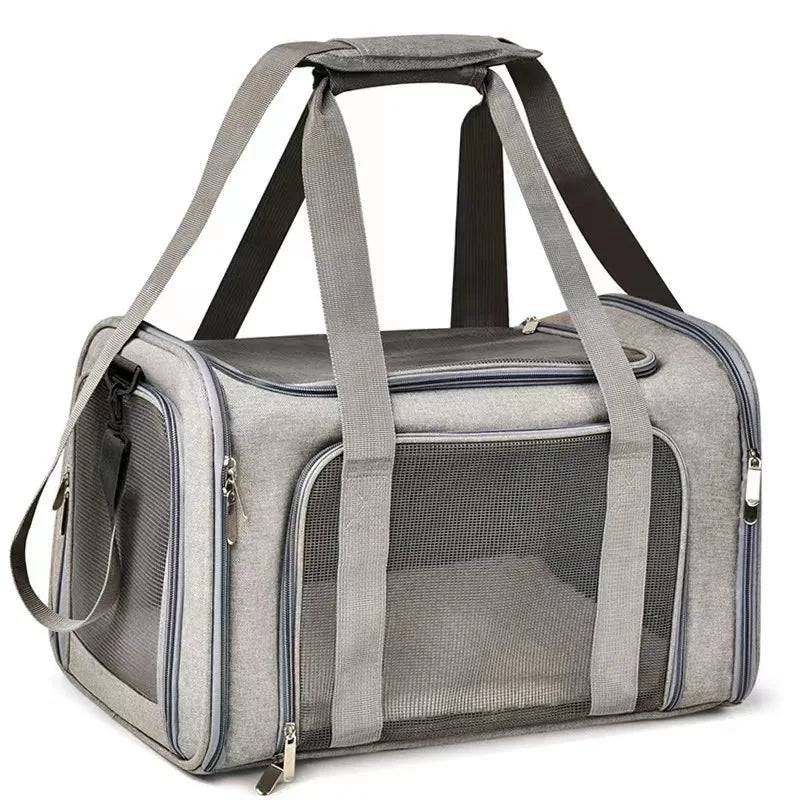 Foldable Breathable Oxford Pet Carrier Bag Portable Dog Cat Travel Transport Bag Safe Pet Car Seat Bag For Self-driving Tour Qme Gray 43x28x28cm