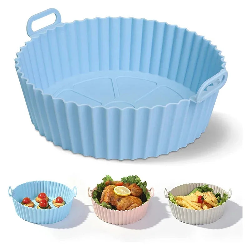 Silicone Air Fryers Oven Baking Tray Pizza Fried Chicken Airfryer Silicone Basket Reusable Airfryer Pan Liner Accessories Qme