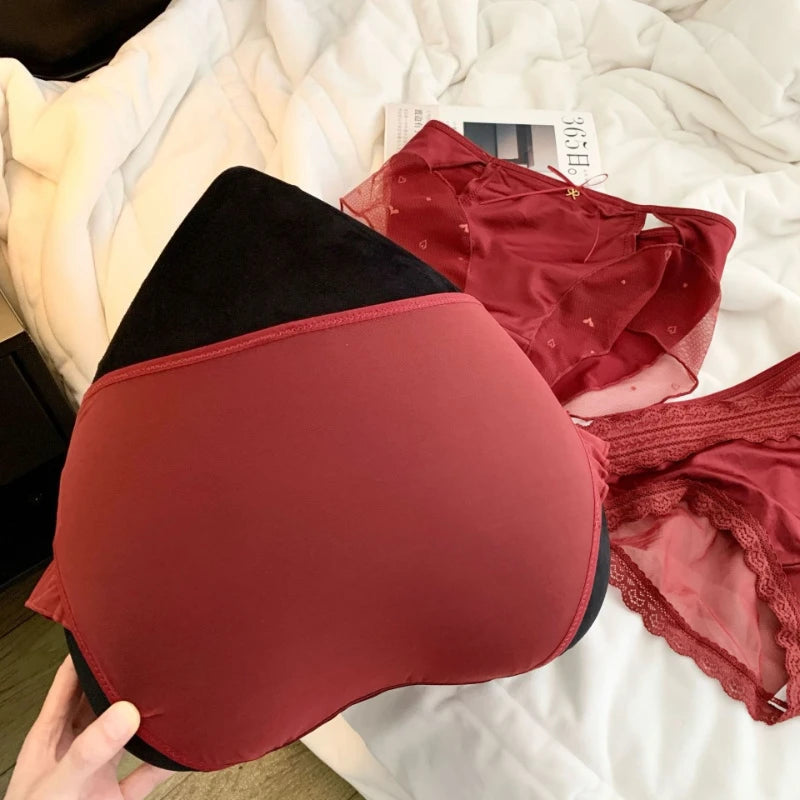Women Cherry Red Lucky Satin Mesh Panties 10A Extended Mulberry Silk Qme