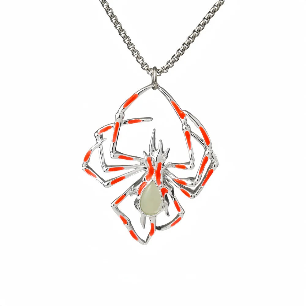 Halloween Creative 3D Luminous Spider Necklace Fashion Alloy Luminous Insect Pendant Necklace Wholesale Qme