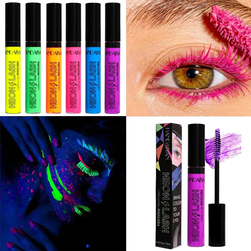 Fluorescence Mascara Waterproof No Blooming Fast Dry Colorful Neon Eyelashes Curling Yellow Blue Lengthens Eye Lashes Cosmetics Qme