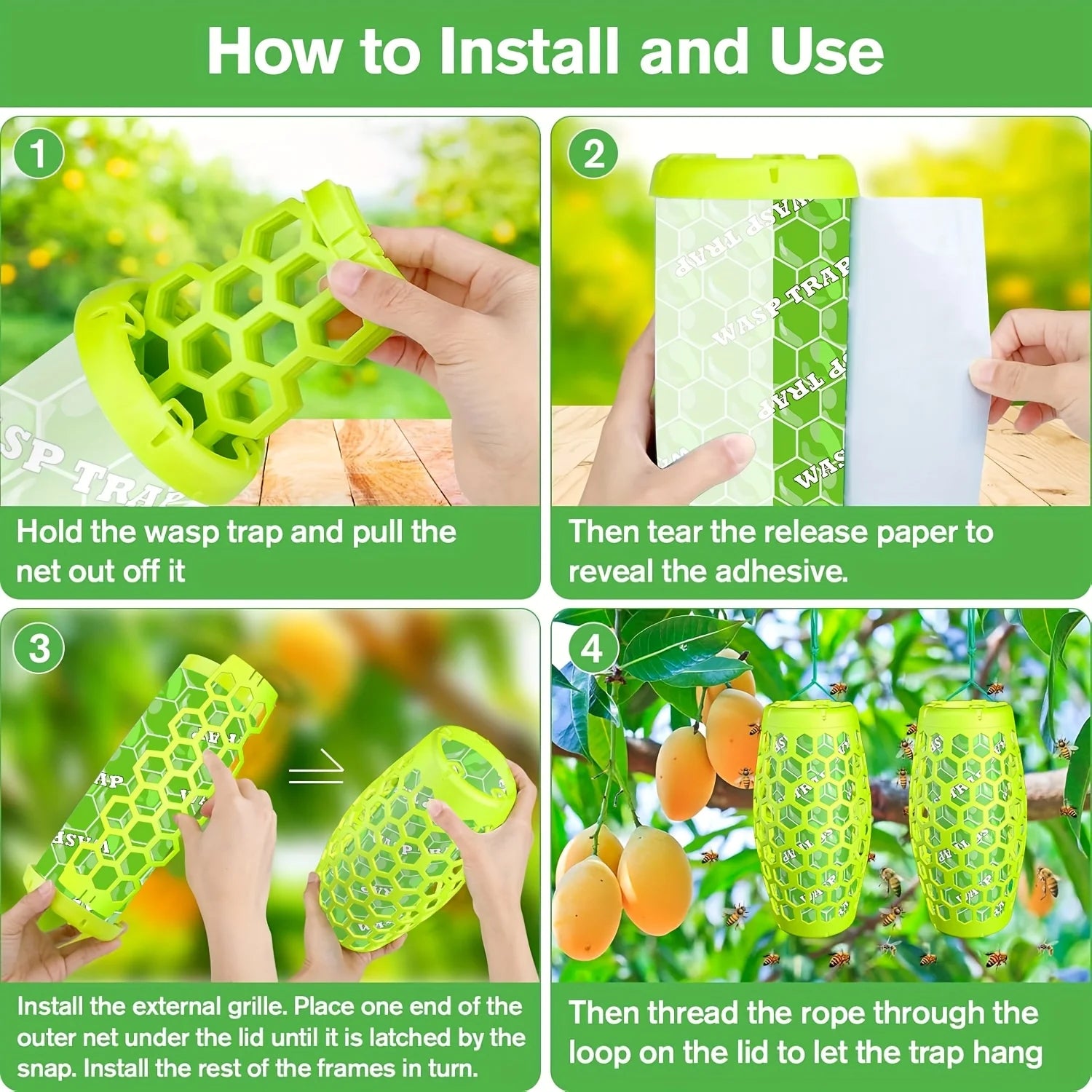 2PCS Wasp Trap Outdoor Hanging Carpenter Bee Hornet Catcher Reusable Yellow Jacket Trap Bee Killer Wasp Catcher Outside Garden Qme