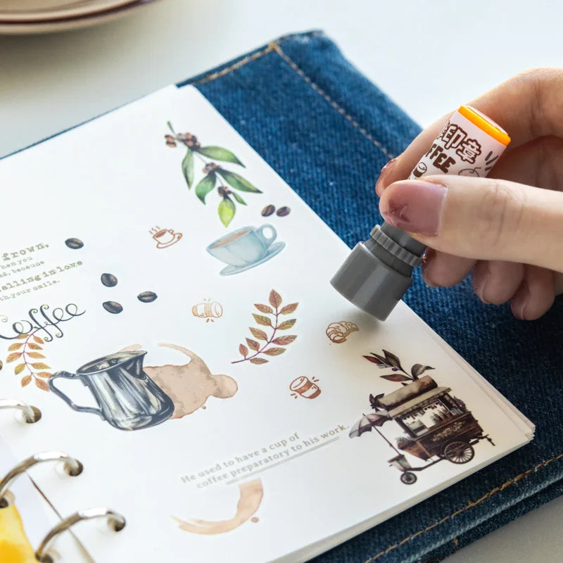 Cartoon Coffee Wooden Rubber Stamps Small Cute Life Travel Rubber Seal Scrapbooking Planner Decorative Stamp Stationery Korean Qme