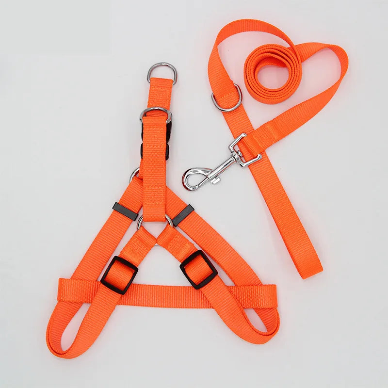 B 2/3Pcs Solid Nylon Dog Harness Collar Leash Set, Adjustable Breathable Traction Kit For Dogs Daily Walking Training Qme Orange 2pcs set 2.0