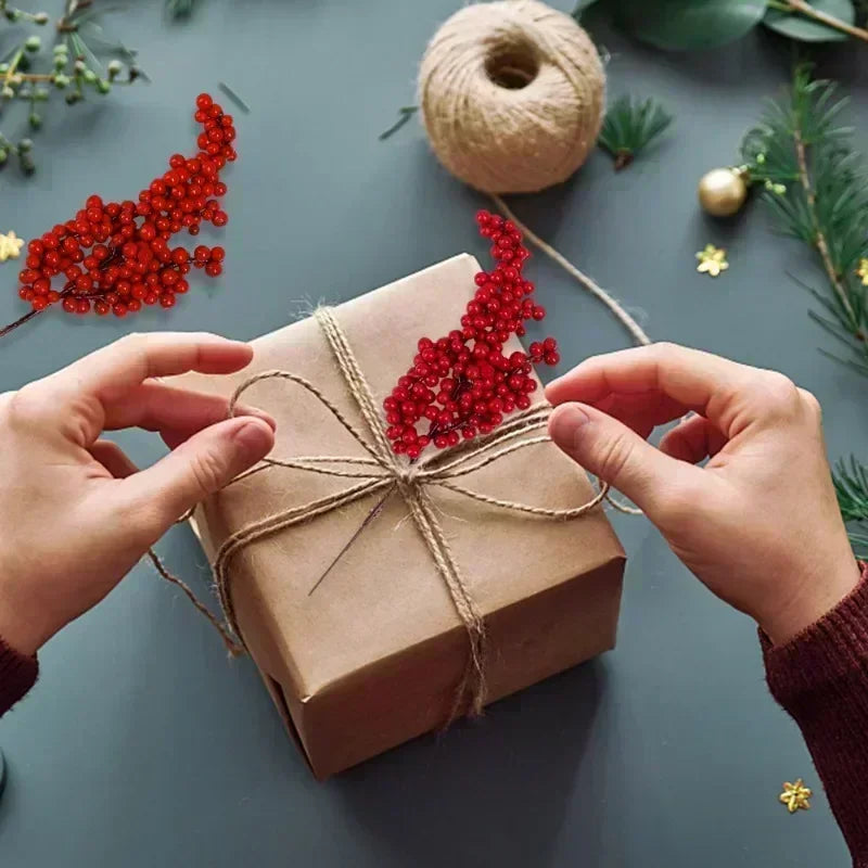 Artificial Berries Christmas Decoration Red Berry Branches for Xmas Tree Party Home Table Ornaments Red Fruit Wreath DIY Gift Qme