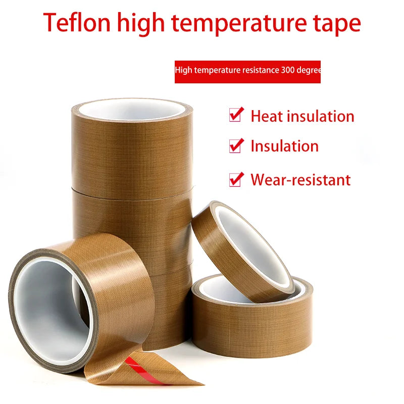 10M 10mm-60mm PTFE Tape 300 Degree High Temperature Resistance Adhesive Tape Cloth Heat Insulation Sealing Machine PTFE Tape Qme