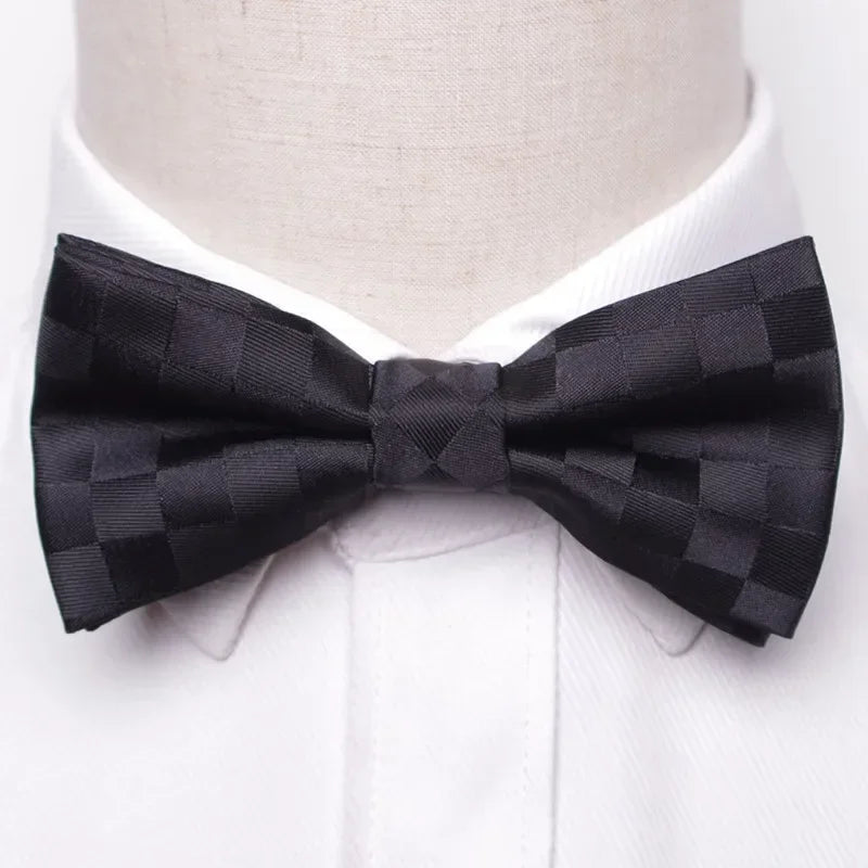 Classic Black Men Bow Ties Fashion Polyester Bowtie Woven Dot Checked Stripped Butterfly Wedding Dress Mens Formal Dog Butterfly Qme A6