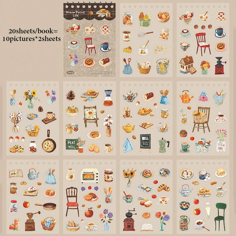 Vintage Country Life Sticker Book, Art Journal Scrapbooking Supplies, Figure & Food Illustrations, Multi-Purpose Gift Stickers Qme C