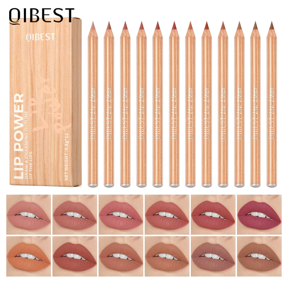 QIBEST Lip Liner Pencil Contour Matte Lipstick Pens Smudge Proof Silky Lipliner Not Easy Fade Outline Sculpt Lipliner Makeup Set Qme Lipliner sets