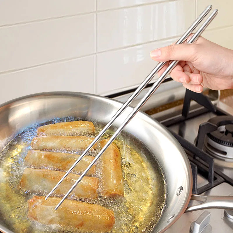 New Frying Tableware Chinese Lengthen Chopsticks Stainless Steel Reusable Japanese Sushi Sticks Korean Hot Pot Tools Qme