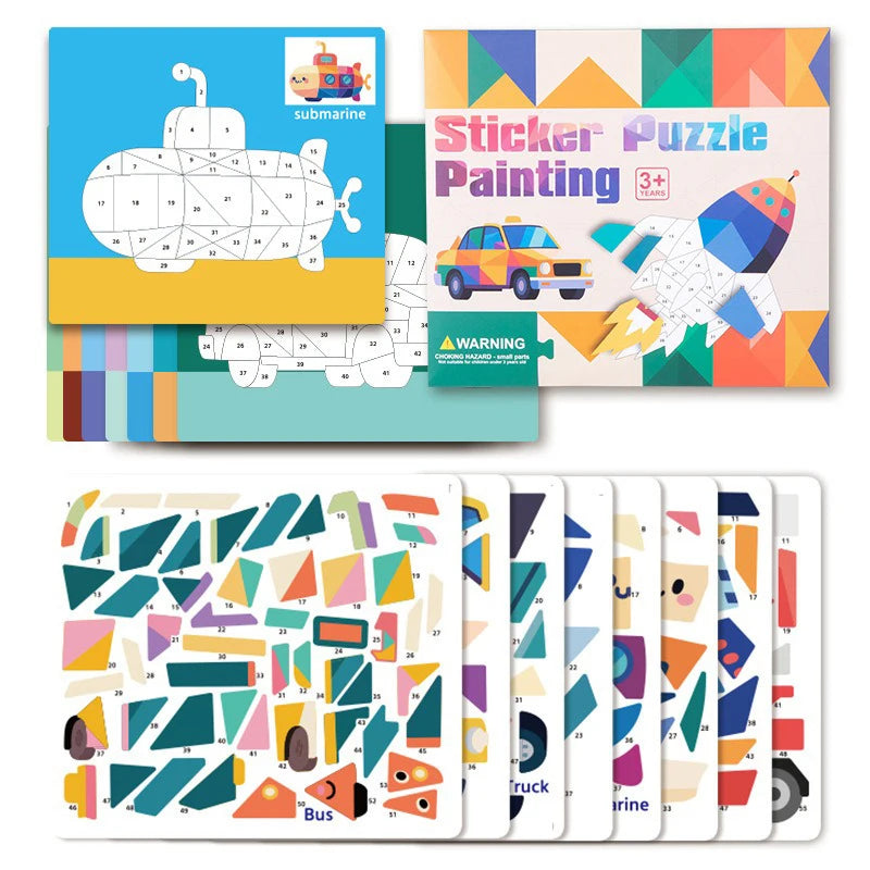 3D Puzzle Sticker DIY Craft Art Kit with Self-Adhesive Paper Back-to-School Gift Animal Collages Creative Handcraft Educational Qme Transportation