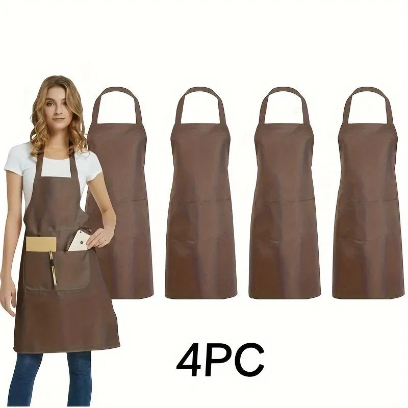 4pcs Adjustable Canvas Aprons with Pockets Comfort Fit for Cooking Chefs Waiters BBQs Hairdressers Easy Clean Qme Coffee colored -4pcs OneSize