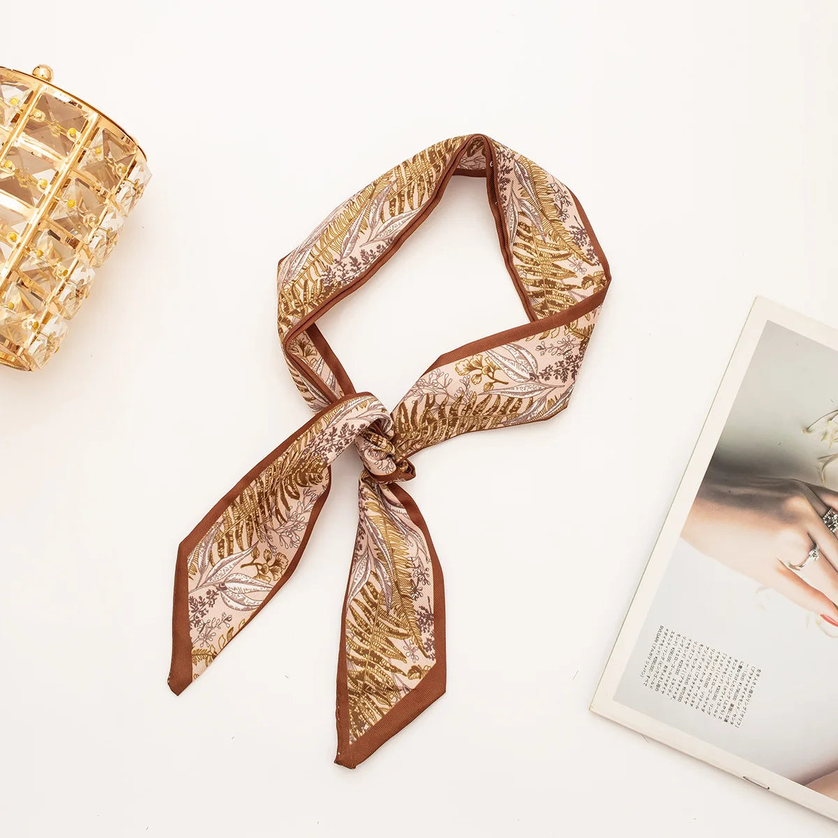 Skinny Scarf Hair Small Women Simple Handle Ribbon Fashion Printing Qme Pink