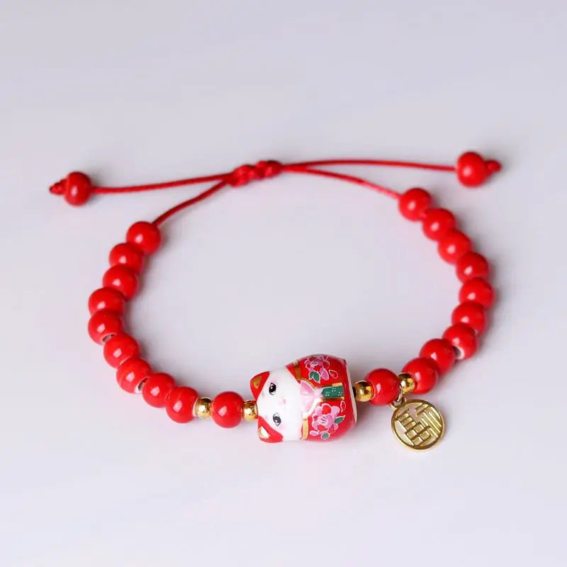 b03 Chinese Style Cute Ceramic Fortune Cat Fu Bracelet Originality Fortune Wish Men Women Red String Bracelet Fashion Jewelry Qme