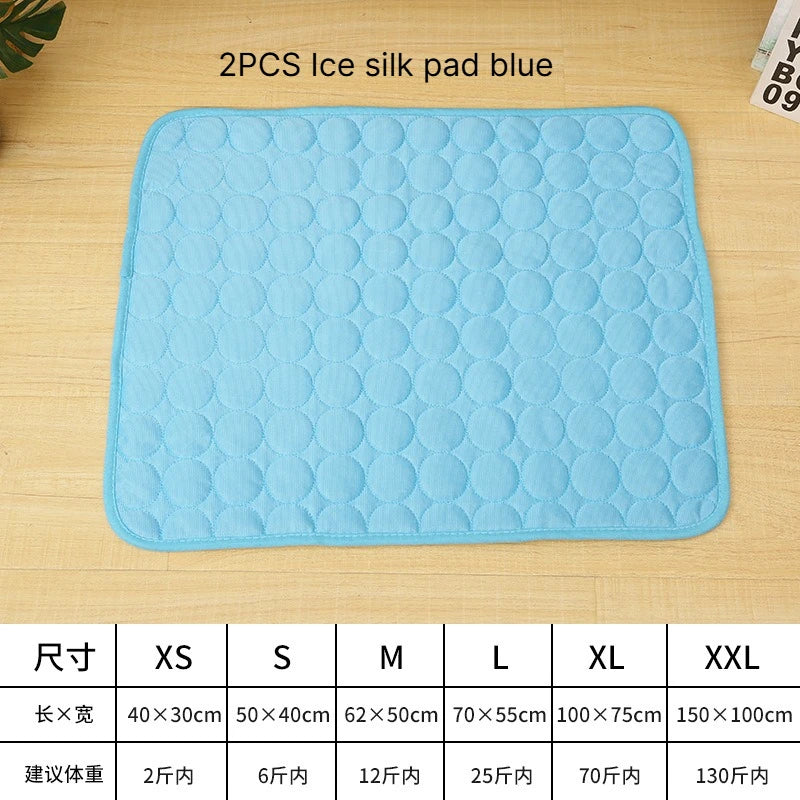 A Cooling Mat Summer Pet Cold Bed Extra Large For Small Big Dogs Pet Accessories Cat Durable Blanket Sofa Cat Ice Pad Blanket Qme Ice silk pad blue M