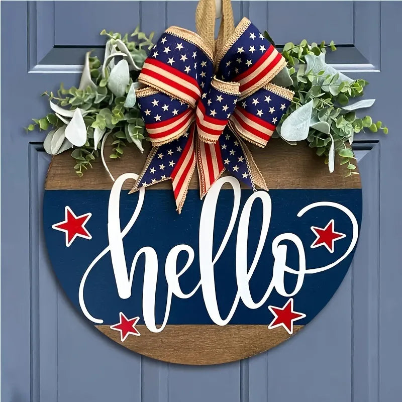 Independence Day Hello Door Wreath Front Hanging Sign US Festival Qme
