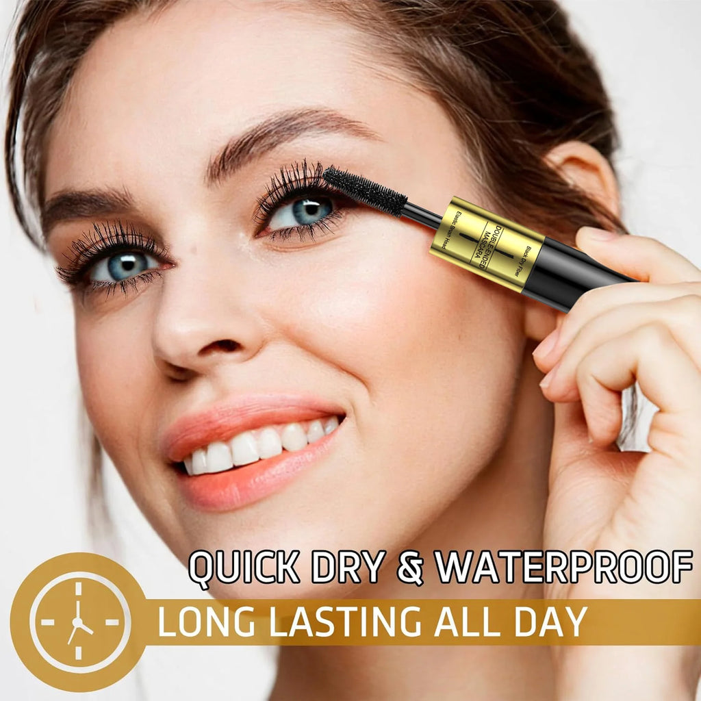 QIC Double In-one Mascara Silk Fiber Mascara Waterproof Mascara Eyelash Extension Black Thick Lengthening Eye Lashes Cosmetics Qme