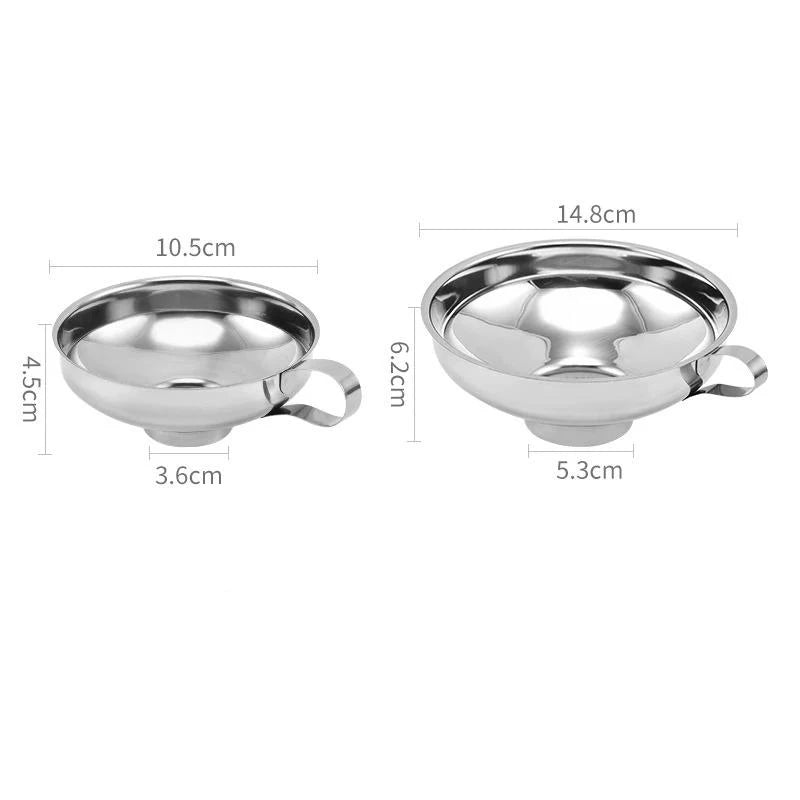 Food Grade Stainless Steel Wide Mouth Kitchen Funnel Set 2 Sizes for Pouring Oil Wine Jam Liquid Canning Spices Qme