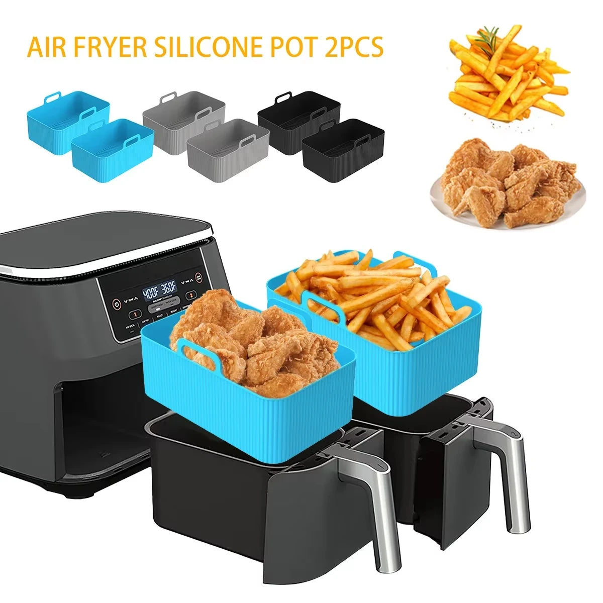 2Pcs Air Fryer Silicone Pot Air Fryer Liner Heat Resistant Air Fryer Silicone Basket Rectangle Baking Pan for Oven Microwave Qme