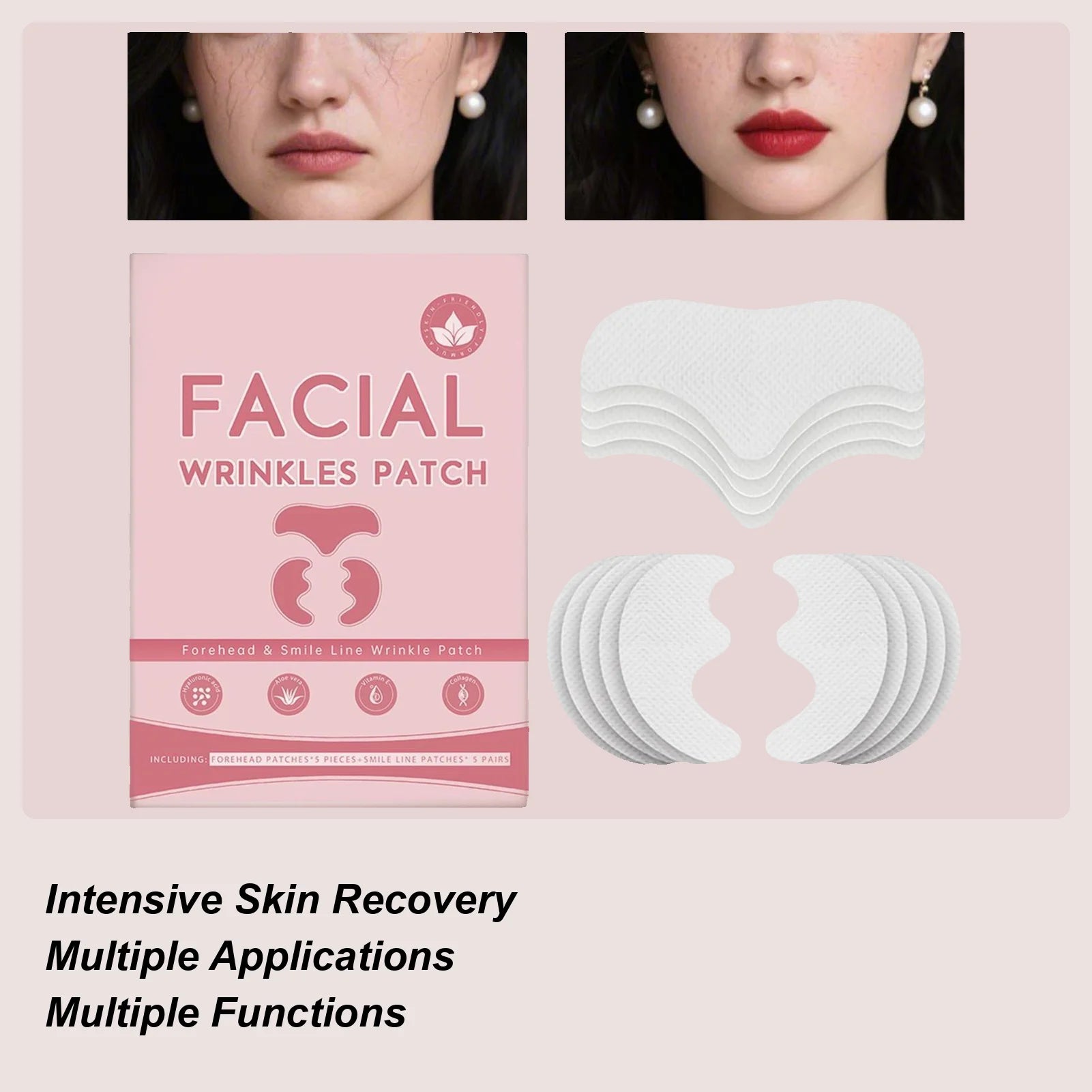 5pcs Forehead Patches 5pcs Smile Line Patches Face Lifting Firming Sticker Wrinkle Removal Patch Anti-Wrinkle Lift Up Tape Qme