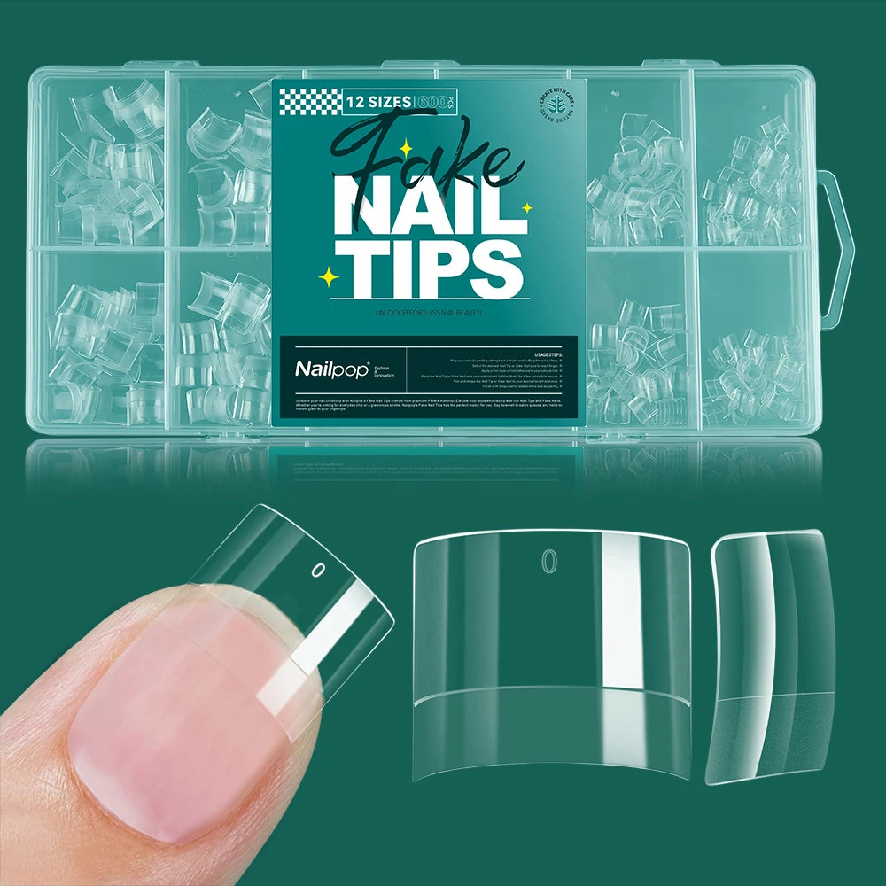 Nailpop False Nails 10 12 Sizes Full Cover Tips Clear Durable Qme XXS-HC-Square-600