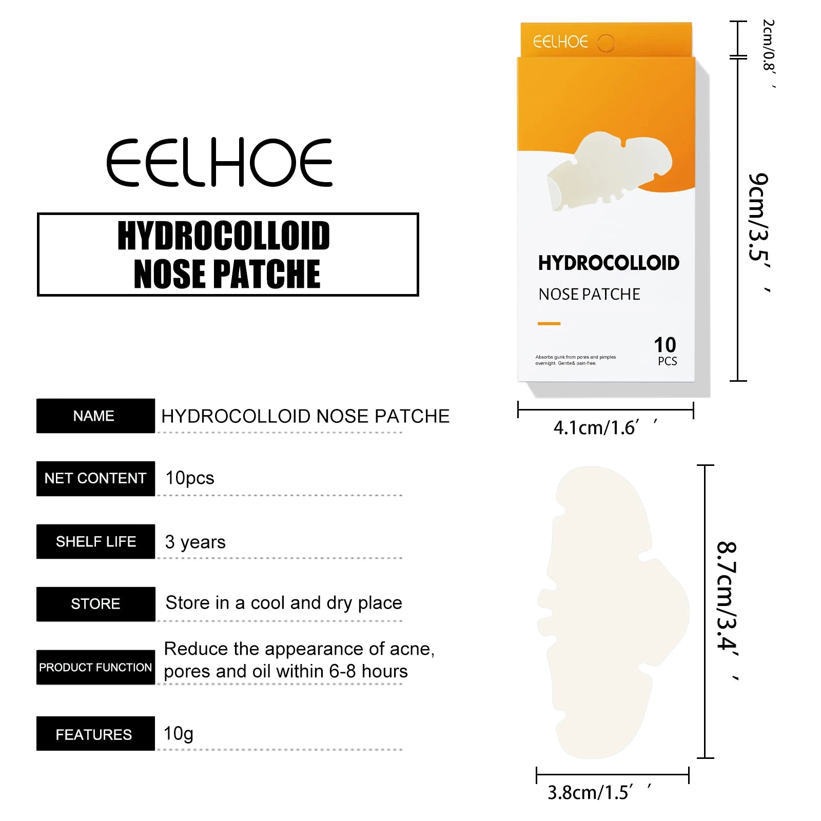 Pore-Cleaning Nose Strips Pore Cleaning Blackhead Remover Smooth Skin Remove Black & White Heads Oil-Control Shrink Pores Qme Hydrocolloid