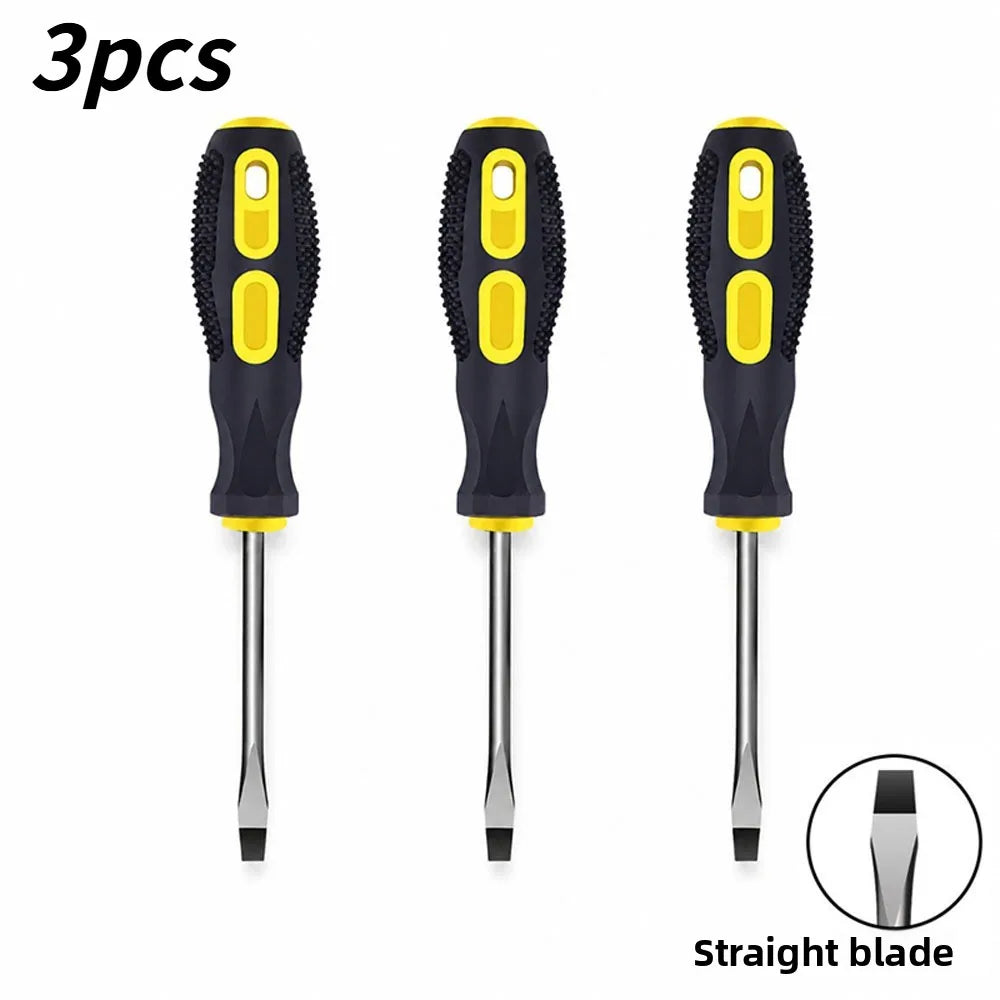 Magnetic Tip Screwdriver Kit Equipped With Comfort Cushion Anti-slip Handle Flat Phillips Heads For Household DIY Repair Works Qme Straight blade 3pcs