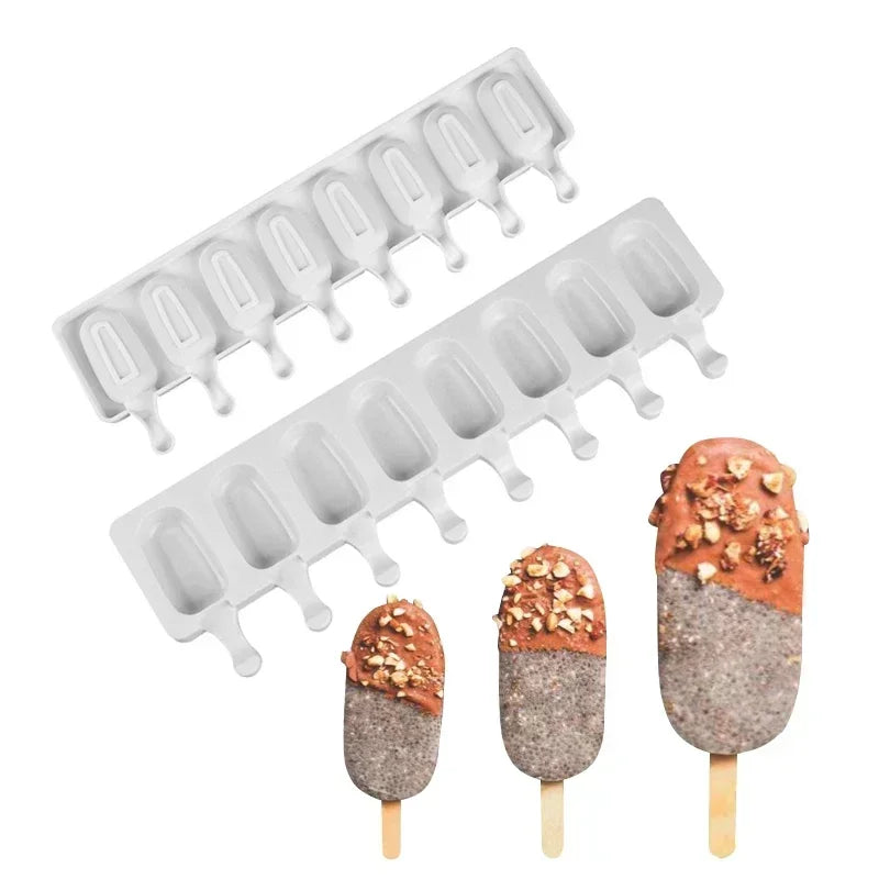 4 8 Hole Silicone Ice Cream Forms Popsicle Molds DIY Homemade Dessert Qme