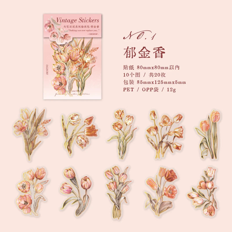 20 pcs/pack PET Plant Flowers Stickers aesthetic Stick Labels Decorative Scrapbooking material hand made Diy Supplies Qme A