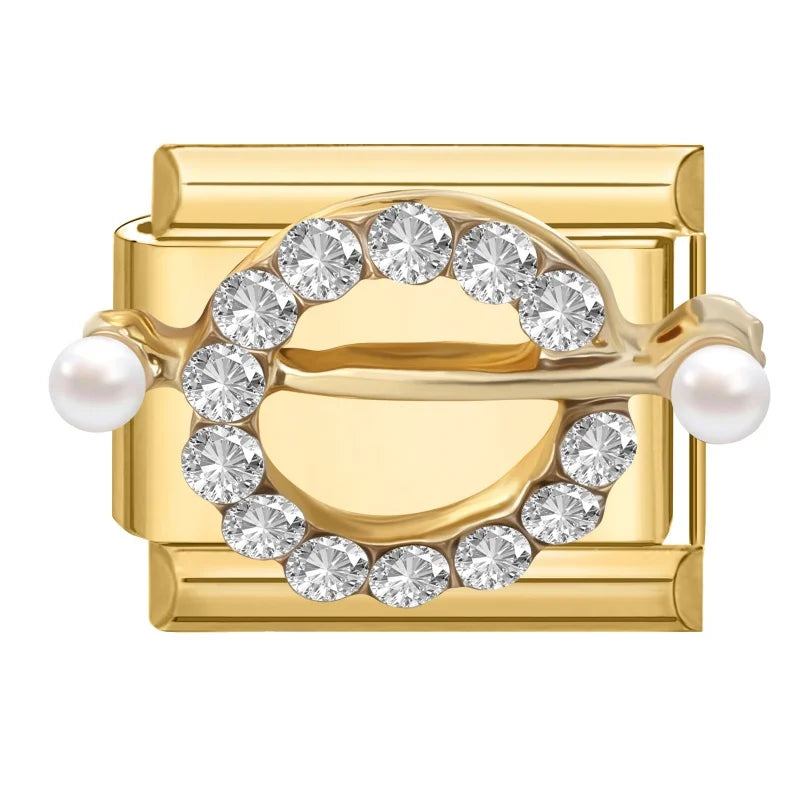 Premium Gold Color Zircon Bowknot Italian Charm Bracelet Stainless Steel Elastic Bracelet Link Bangle DIY Women Men Jewelry Gift Qme Style 6
