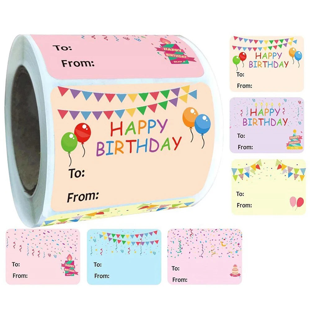 200PCS Happy Birthday Gift Tags Name Tags Sticker - Christmas To From Label Present Stickers Festival Birthday Sticker for Party Qme 200pcs 5 set 2x1.5 inch