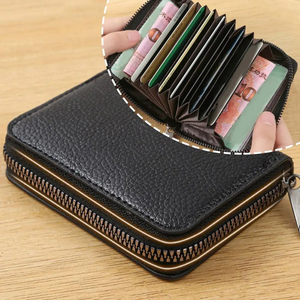 Multi Slot Card Holder Vintage Small Wallet Women Men Business Bank Credit Card Bag Male Coin Pouch Solid Leather Zipper Wallet Qme