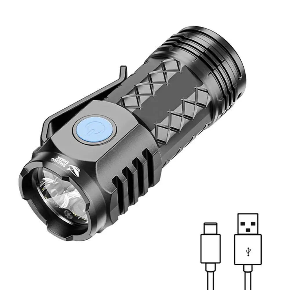 Type-C Rechargeable Waterproof Flashlight Adjustable Brightness Flash Light Super Bright Flashlight Powerful Handheld Flashlight Qme