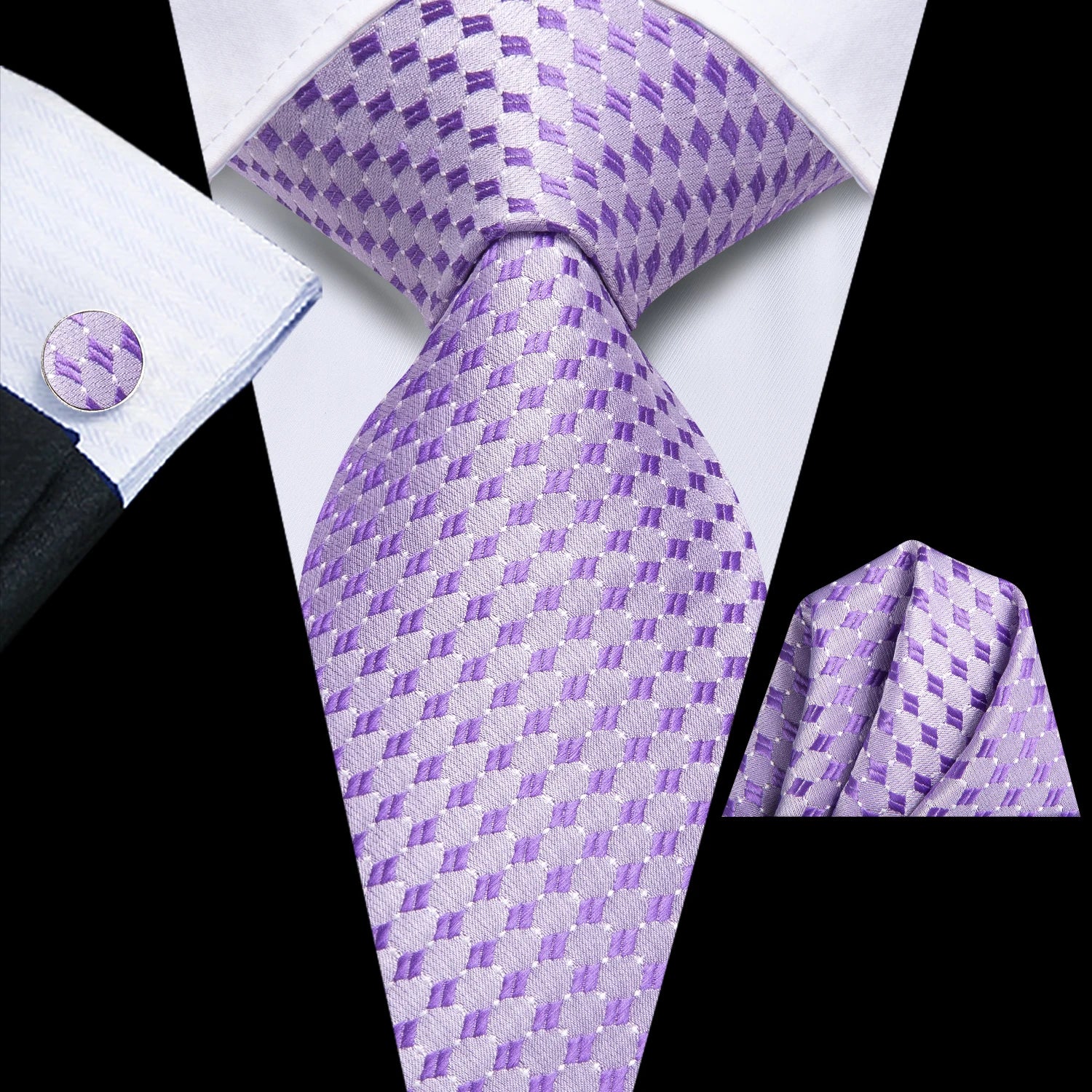 Hi-Tie Purple Floral Novelty Men Elegant Necktie Handkerchief Cufflinks for Tuxedo Fashion Classic Silk Luxury Tie for Man Qme