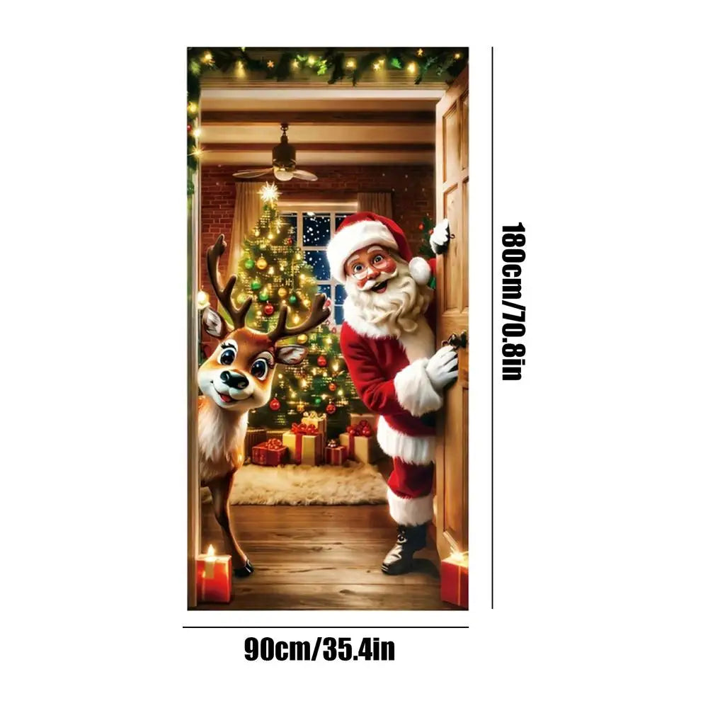 NEW Christmas Front Door Decoration Cover 2D Winter Holiday Party Background Christmas Door Wrap For Indoor Outdoor Home Kitchen Qme A