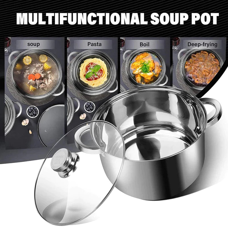 Double Handle Soup Pot Glass Cover Induction Cooker Cooking Stainless Qme