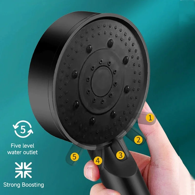 5 Modes Pressure Boost Shower Head Multifunction Adjustable Large Water Shower Nozzle Massage Bathroom Accessory Rain Shower Qme
