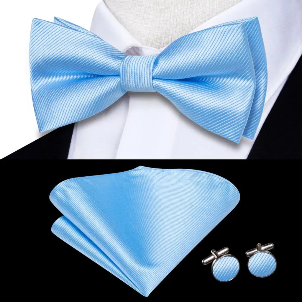 Navy Royal Sky Blue Silk Mens Bow Tie Hankerchief Cufflinks Pre-tied Qme LDLH2514