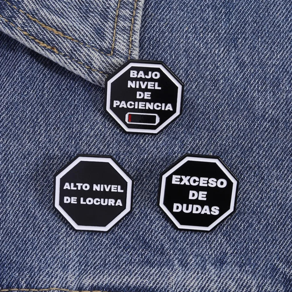 Funny Spanish Enamel Pin Set Exceso De Dudas Brooch Women Empowerment Badge I Need A Drink Pixel Pin For Backpack Clothing Decor Qme
