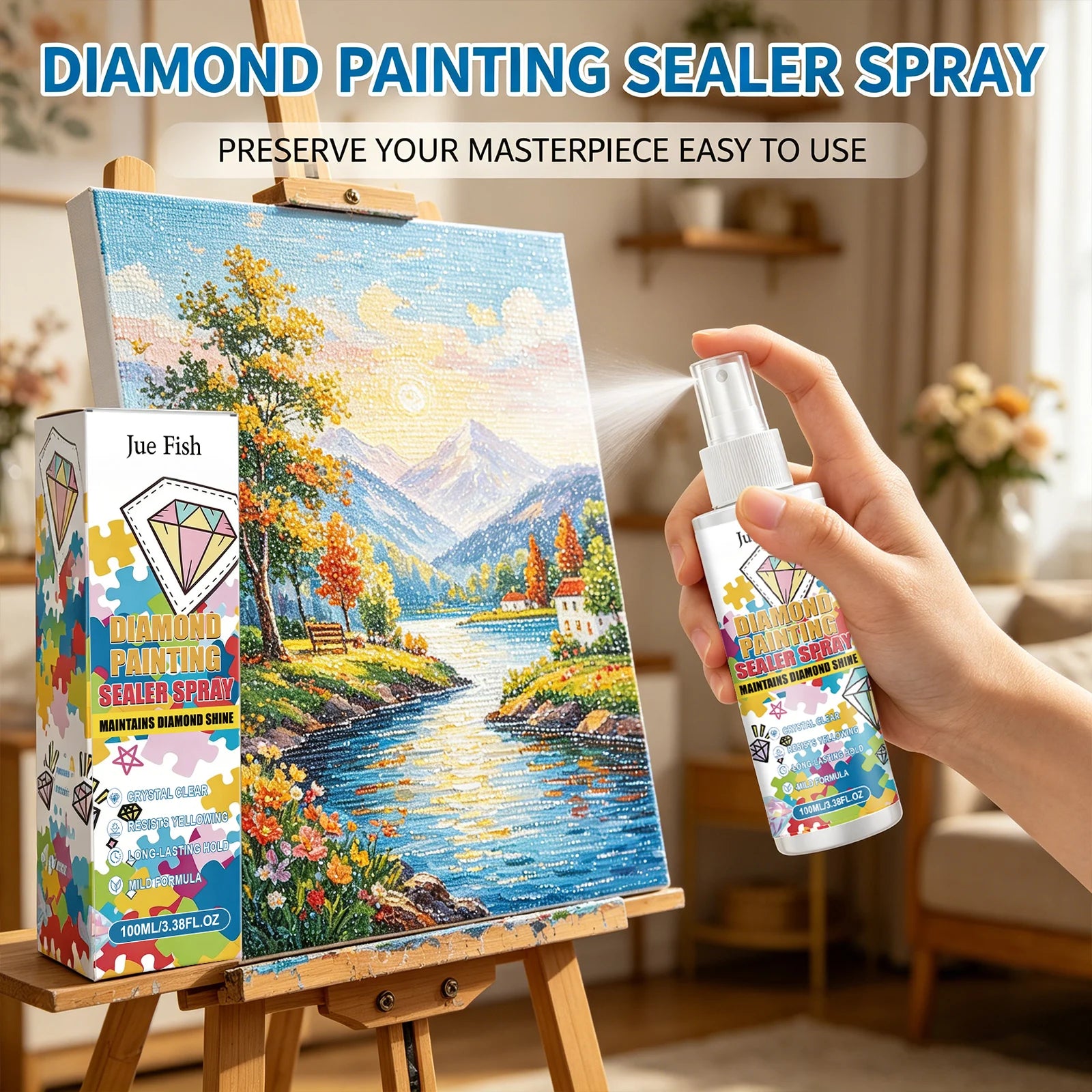 Diamond Painting Sealer Spray Anti-Yellowing Permanent Hold & Shine Effect Dustproof Diamond Art Crystal Clear Protective Spray Qme
